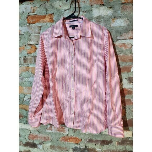 Lands End Womens Plus Size 18 Blouse Shirt Top Pink Stripes - Picture 2 of 5